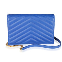 Saint Laurent Royal Blue Grain De Poudre Envelope Chain Wallet