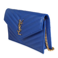 Saint Laurent Royal Blue Grain De Poudre Envelope Chain Wallet