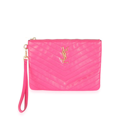 Saint Laurent Hot Pink Matelassé Monogram A5 Pouch