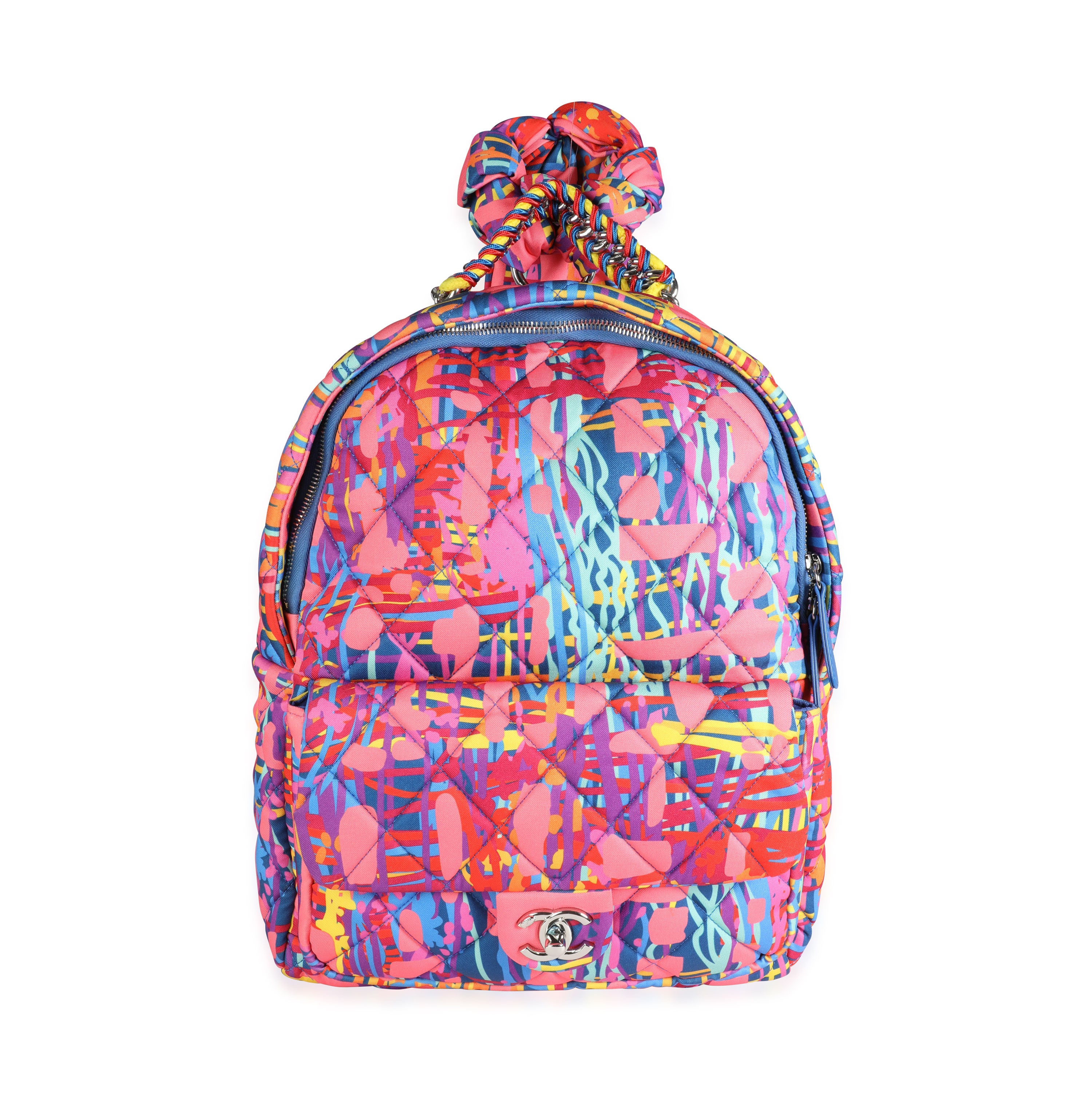 Chanel Pink & Multicolor Foulard Printed Fabric Backpack