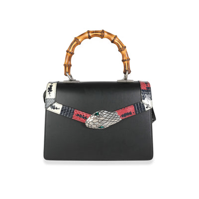 Gucci Black Calfskin & Elaphe Lilith Small Bamboo Top Handle