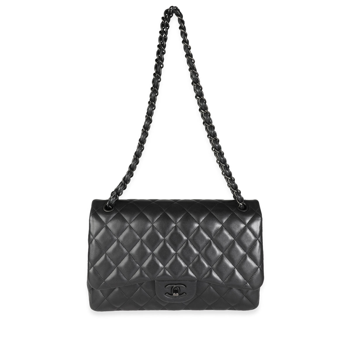 AUTHENTIC CHANEL SO Black Lambskin Leather Quilted Classic Double Flap Jumbo  Bag $12,500.00 - PicClick