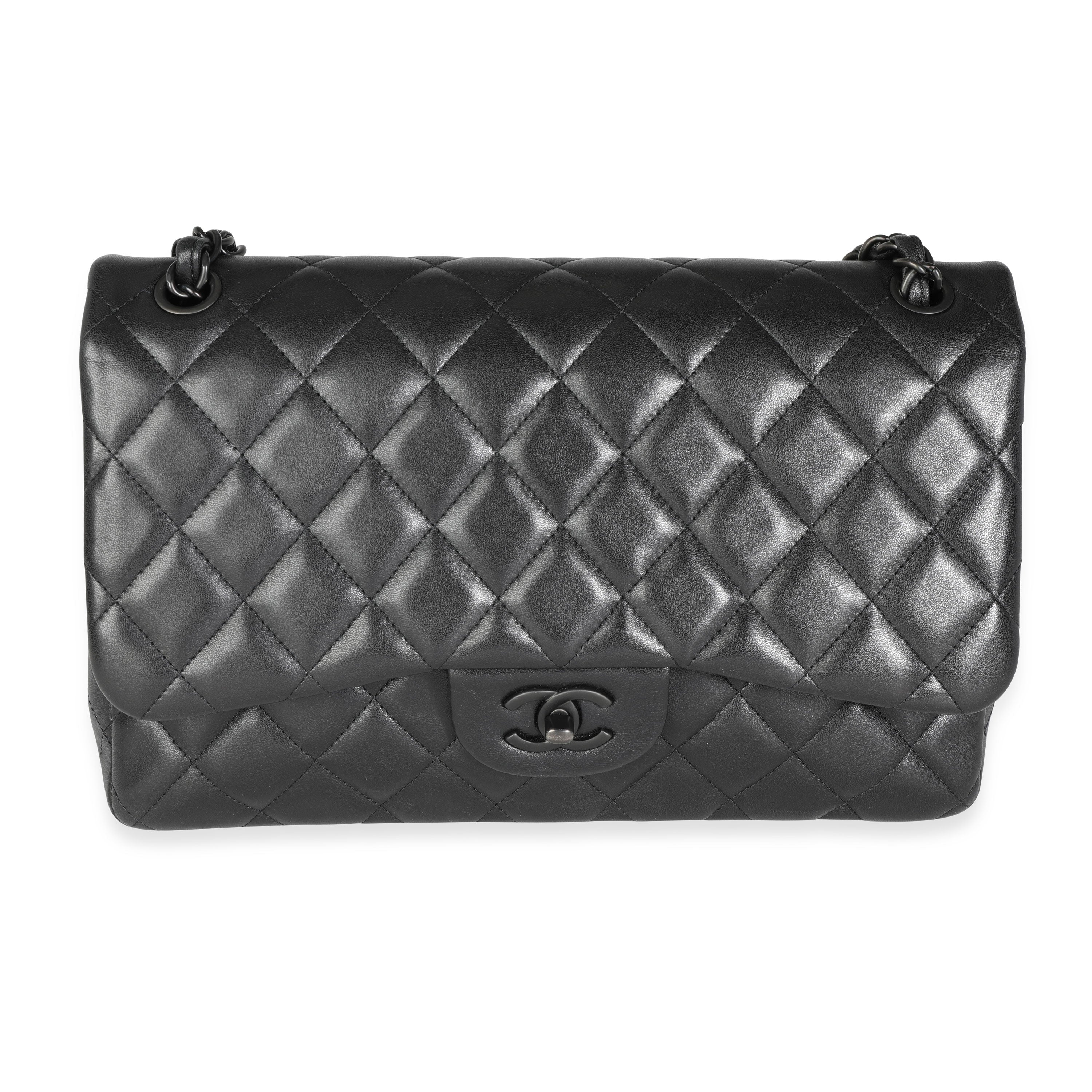 Chanel So Black Lambskin Jumbo Classic Double Flap Bag, myGemma