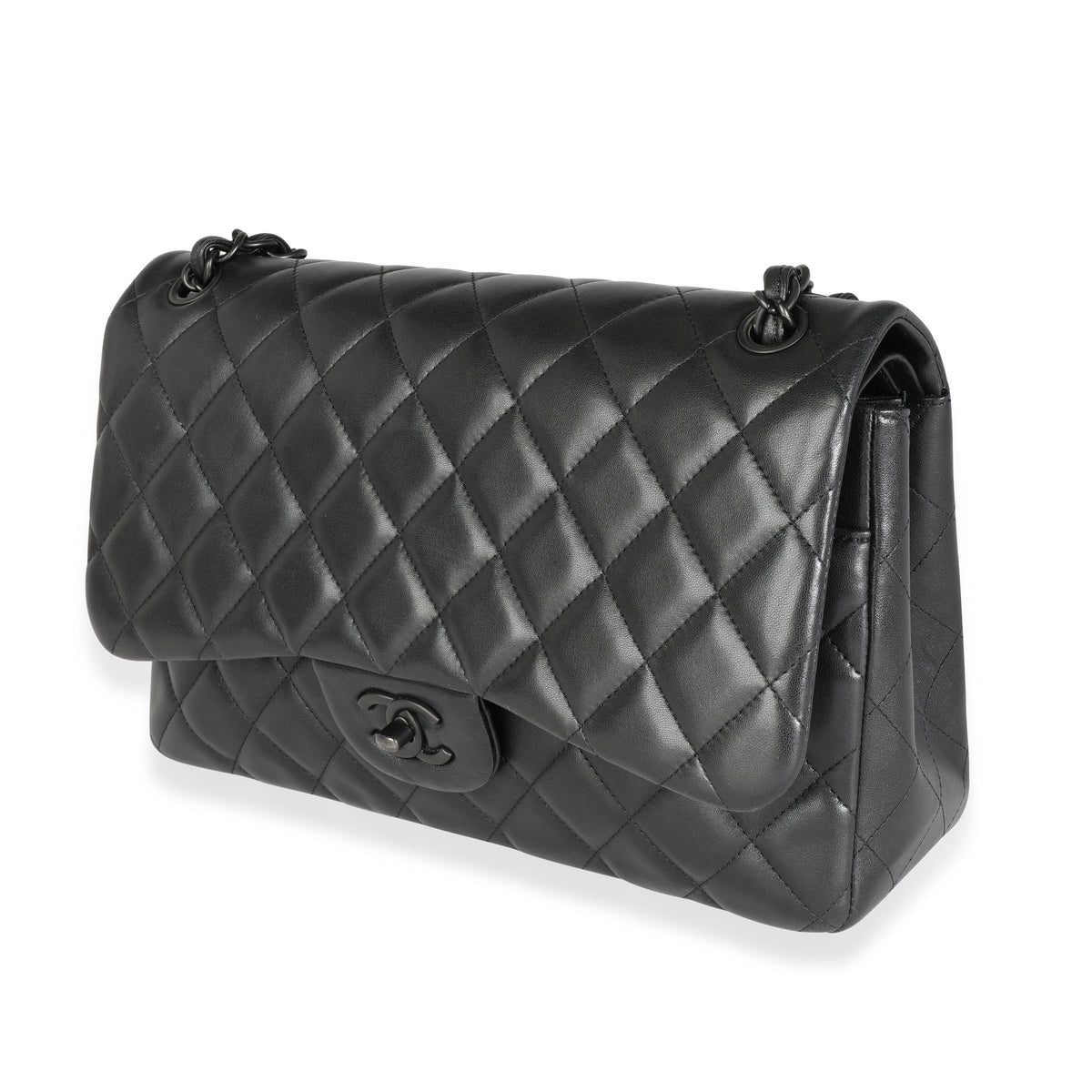 Chanel So Black Lambskin Jumbo Classic Double Flap Bag, myGemma