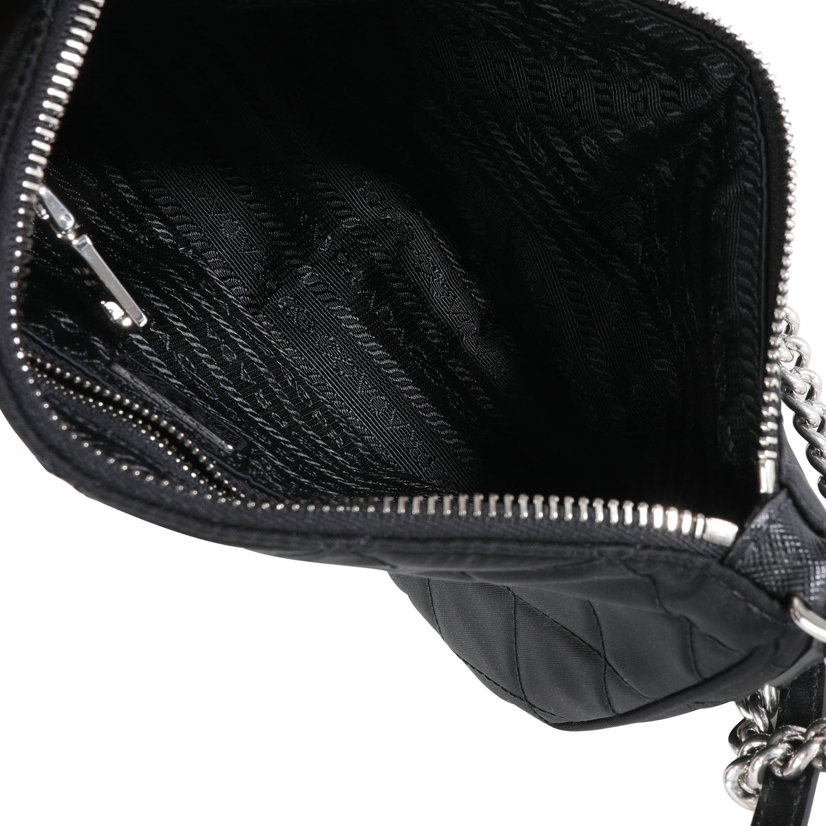 PRADA Bandoliera Tessuto Nylon & Saffiano Chain Bag Nero, Women's