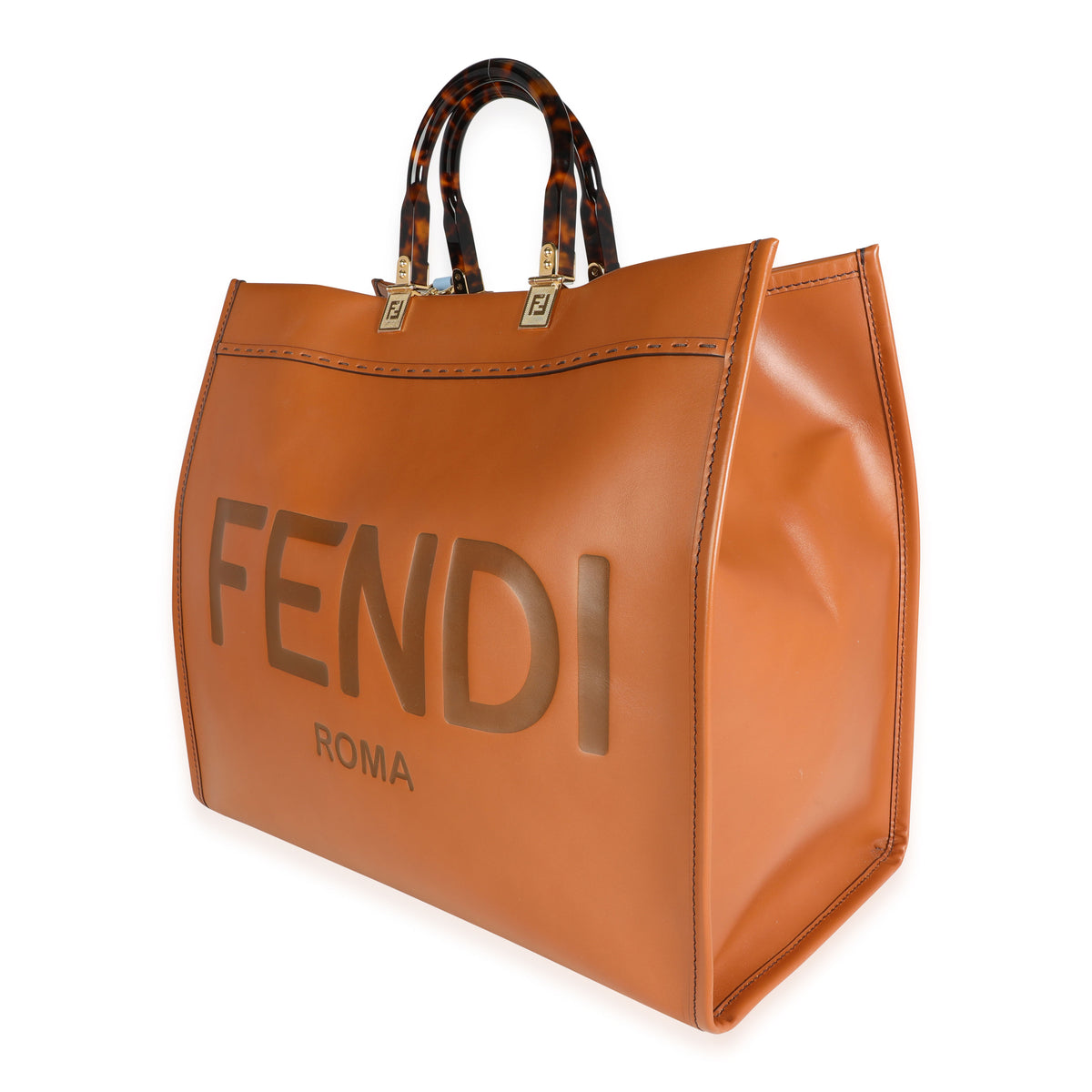 FENDI Sunshine Leather Tote Bag in Burgundy