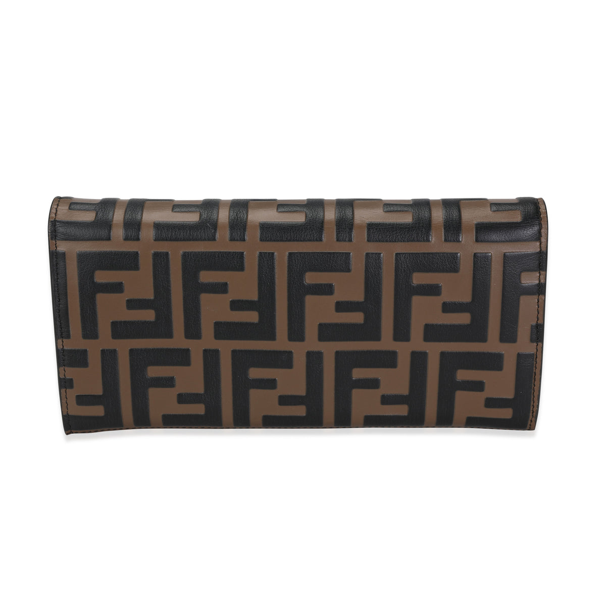 Fendi Black Brown Zucca-Embossed Leather Continental Wallet