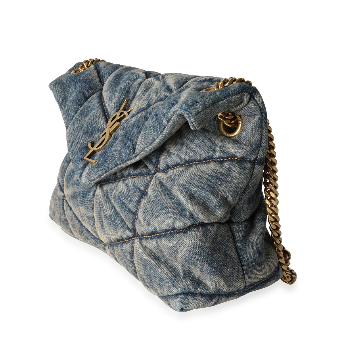 Saint Laurent Puffer Medium Quilted Denim Shoulder Bag - Rodeo Blue