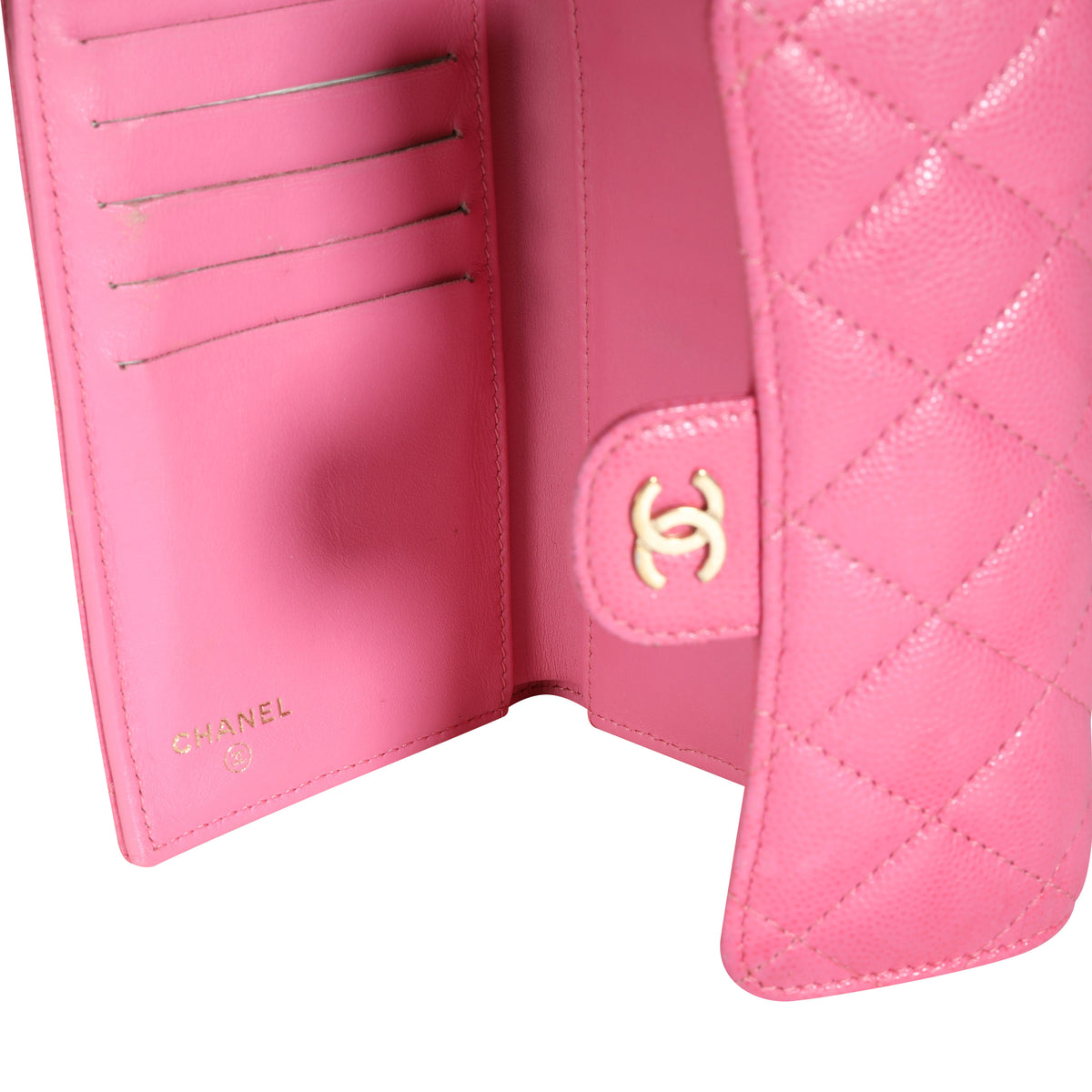 Chanel Pink Quilted Caviar Medium Flap Wallet