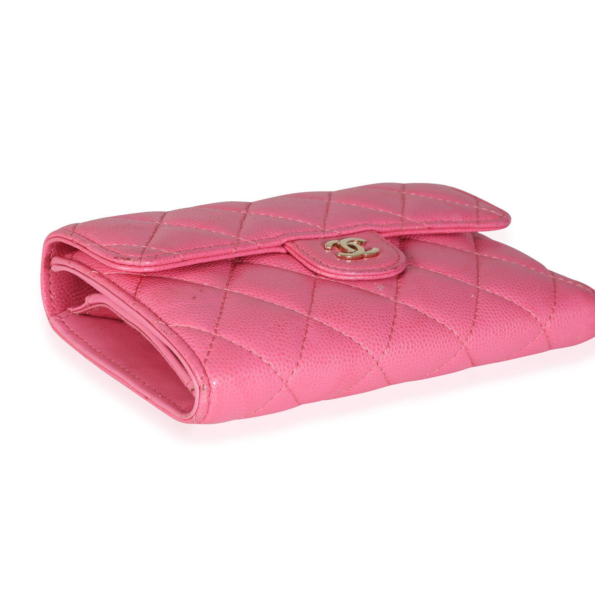 Pink Quilted Caviar Long Flap Wallet