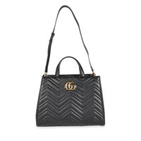 Gucci Black Matelassé Marmont Medium Top Handle Tote