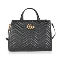 Gucci Black Matelassé Marmont Medium Top Handle Tote