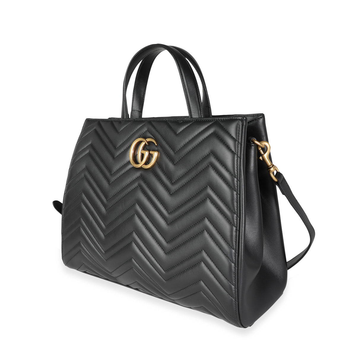 Gucci Black Matelassé Marmont Medium Top Handle Tote