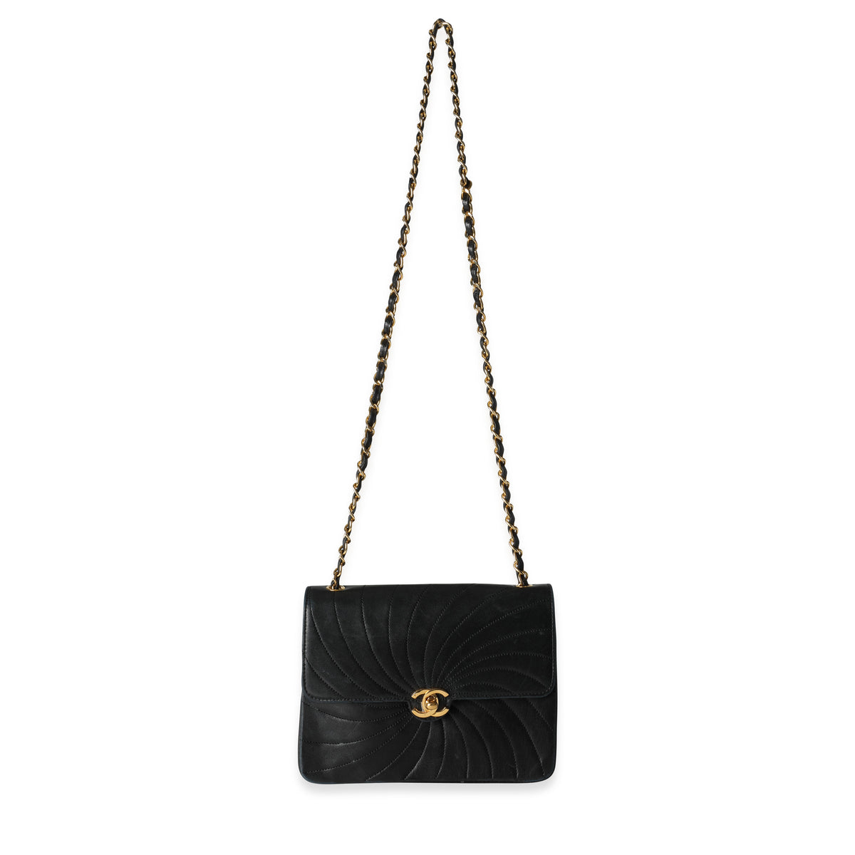 Chanel Vintage Black Lambskin Chevron Spiral Single Flap Bag