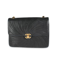 Chanel Vintage Black Lambskin Chevron Spiral Single Flap Bag