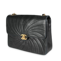 Chanel Vintage Black Lambskin Chevron Spiral Single Flap Bag