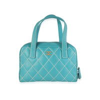 Chanel Turquoise Leather Small Wild Stitch Tote