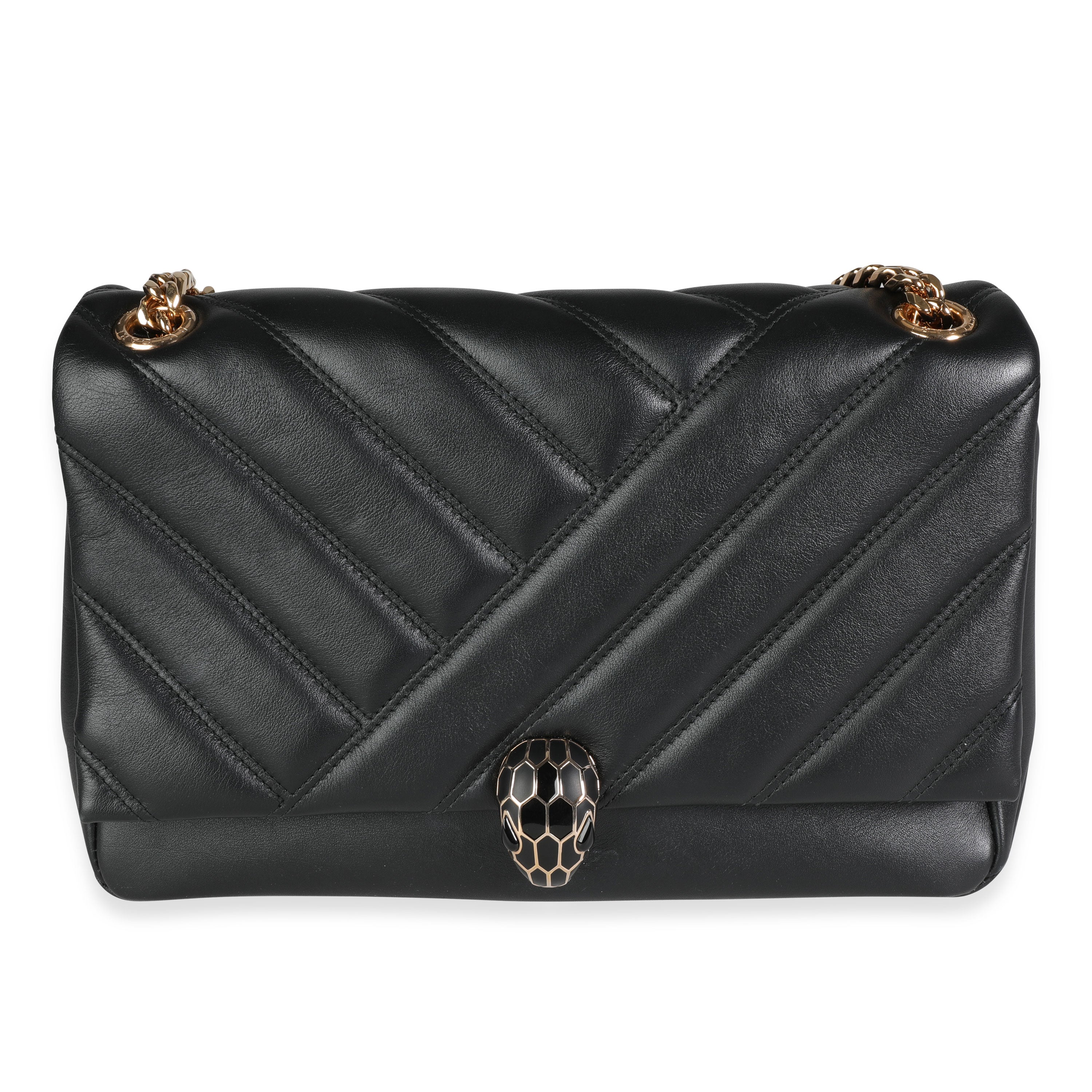 Bvlgari Womens Black Serpenti Cabochon Leather Shoulder Bag