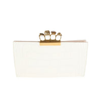 Alexander McQueen Ivory Croc-Embossed Leather  Skull Four-Ring Flat Pouch