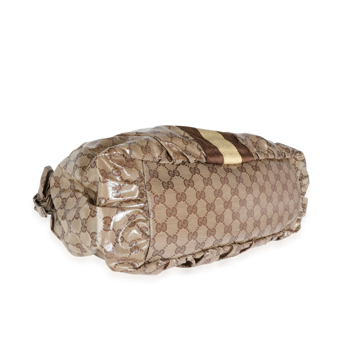 Gucci Brown Coated Canvas Crystal Monogram Web Tote