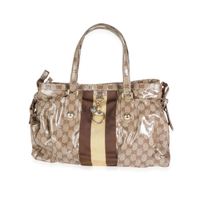 Gucci Brown Coated Canvas Crystal Monogram Web Tote