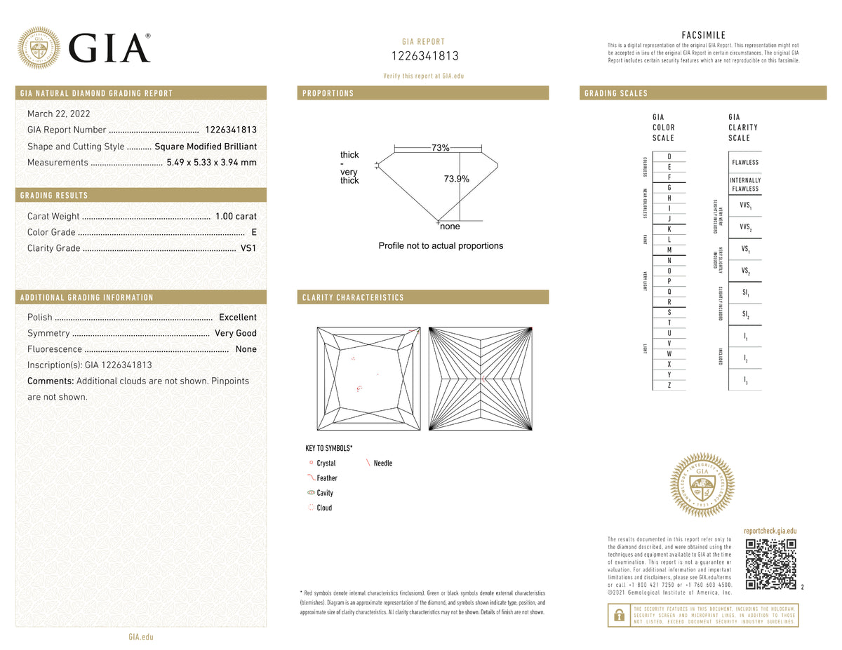 GIA Certified 1.00 Ct Princess cut E VS1 Loose Diamond