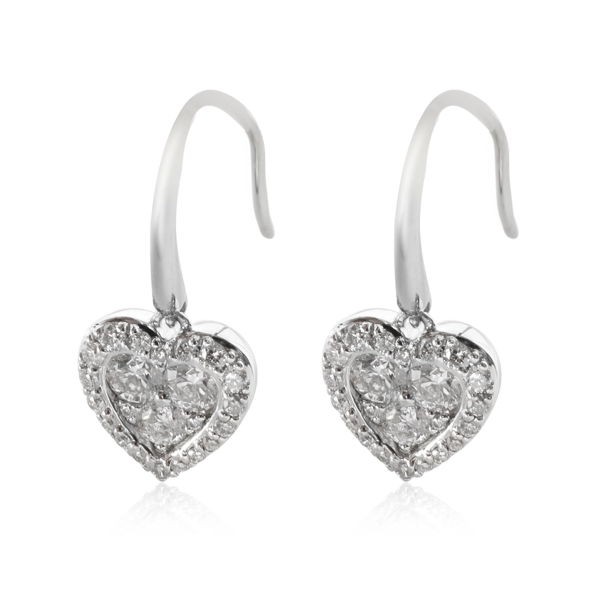 Heart Drop Diamond Earrings in 18k White Gold 1 CTW