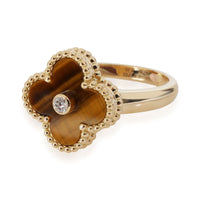 Van Cleef & Arpels Alhambra Diamond Tigers Eye Ring in 18K  Yellow Gold