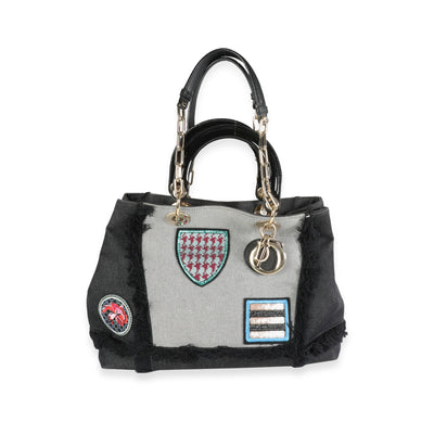 Christian Dior Grey & Black Patchwork Denim Canvas Large D-Light Tote