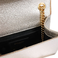 Saint Laurent Pale Gold Metallic Grain De Poudre Leather Monogram Kate Satchel