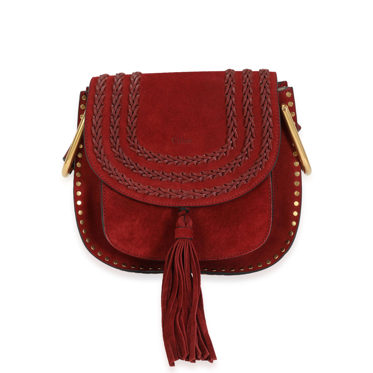 Chloé Burgundy Braided & Studded Suede Small Hudson Bag
