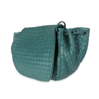 Bottega Veneta Deep Teal Intrecciato Drawstring Flap Messenger Bag