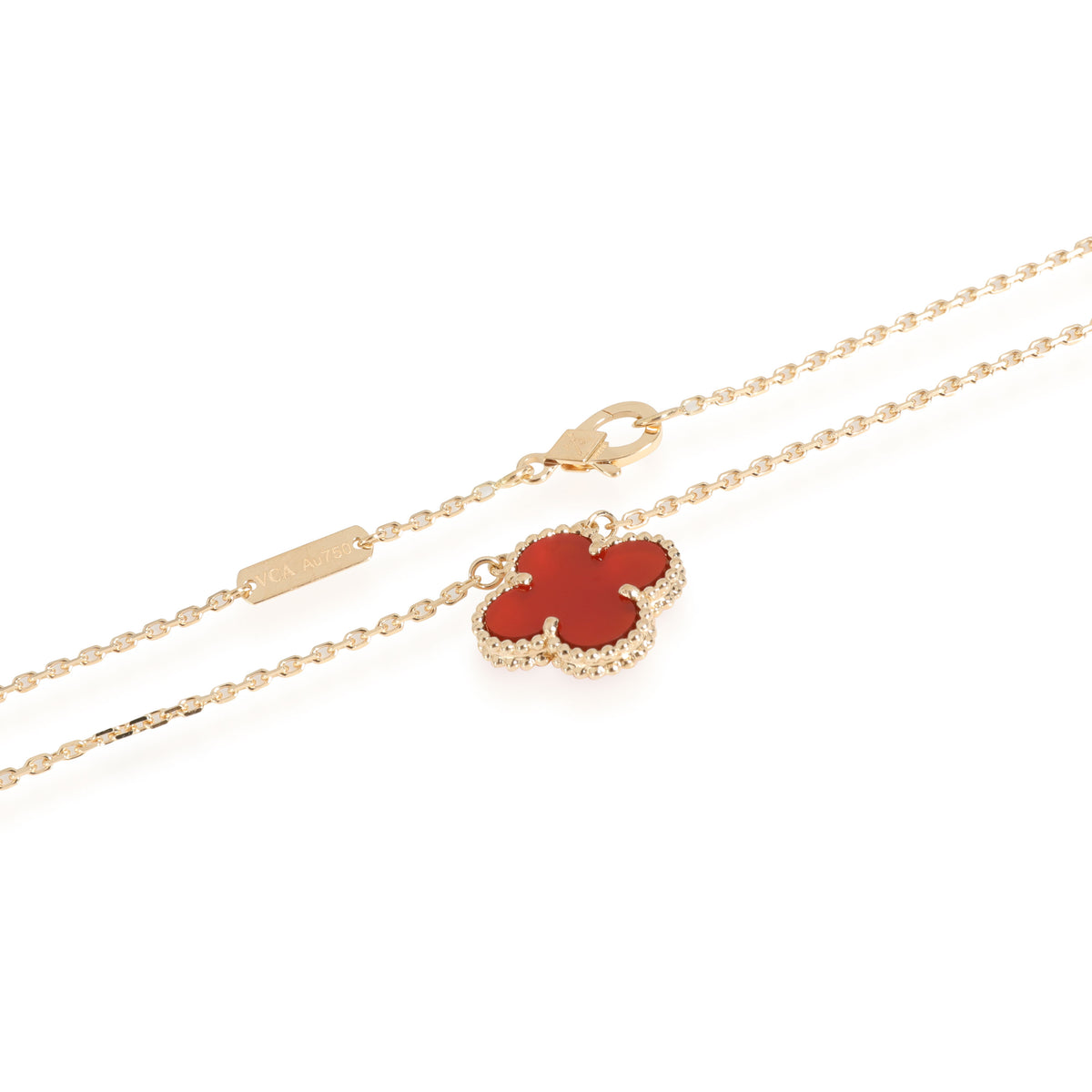 Van Cleef & Arpels Pendant Necklace, Yellow Gold & Carnelian - Vintage Alhambra