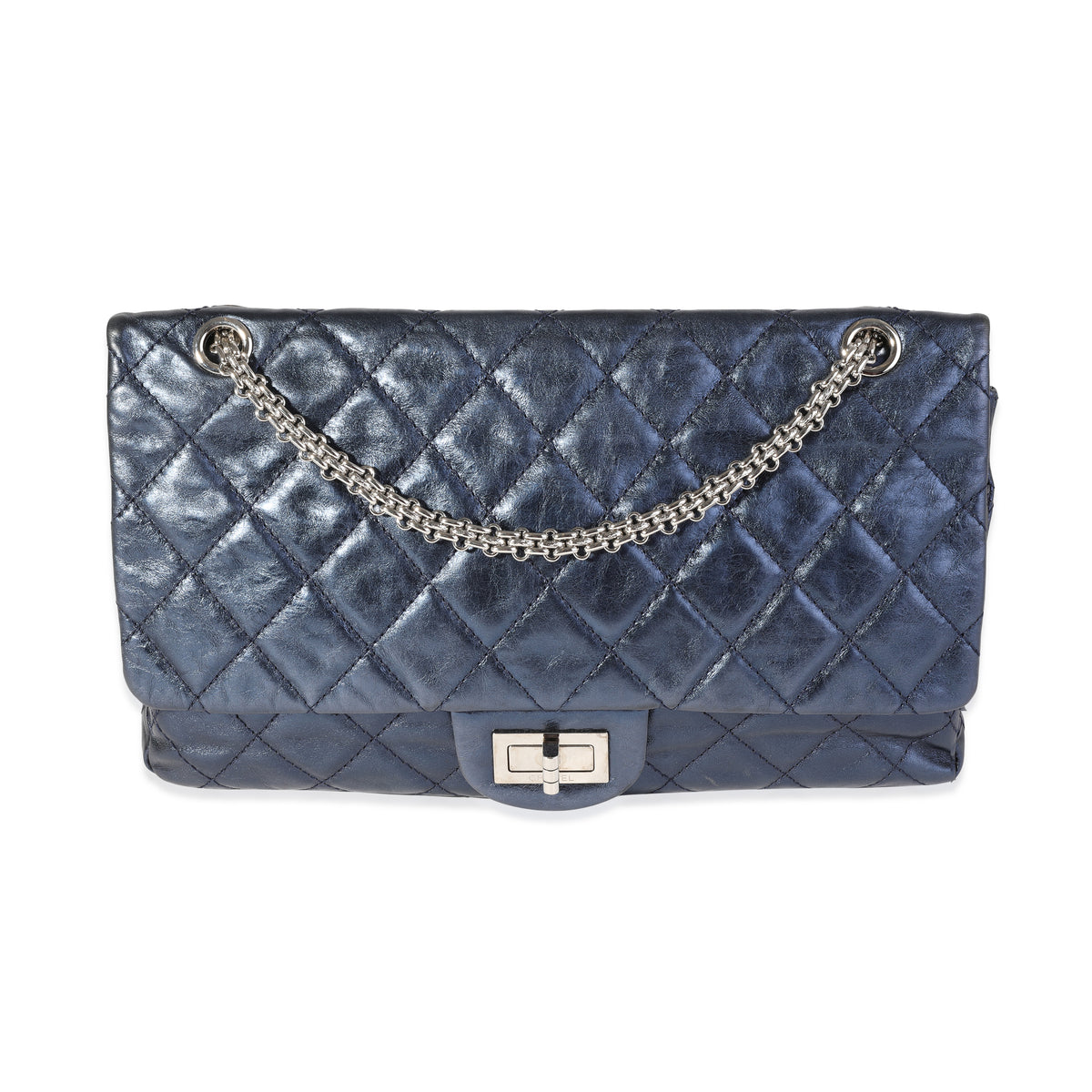 Chanel Metallic Blue Quilted Aged Calfskin Reissue 2.55 227 Double