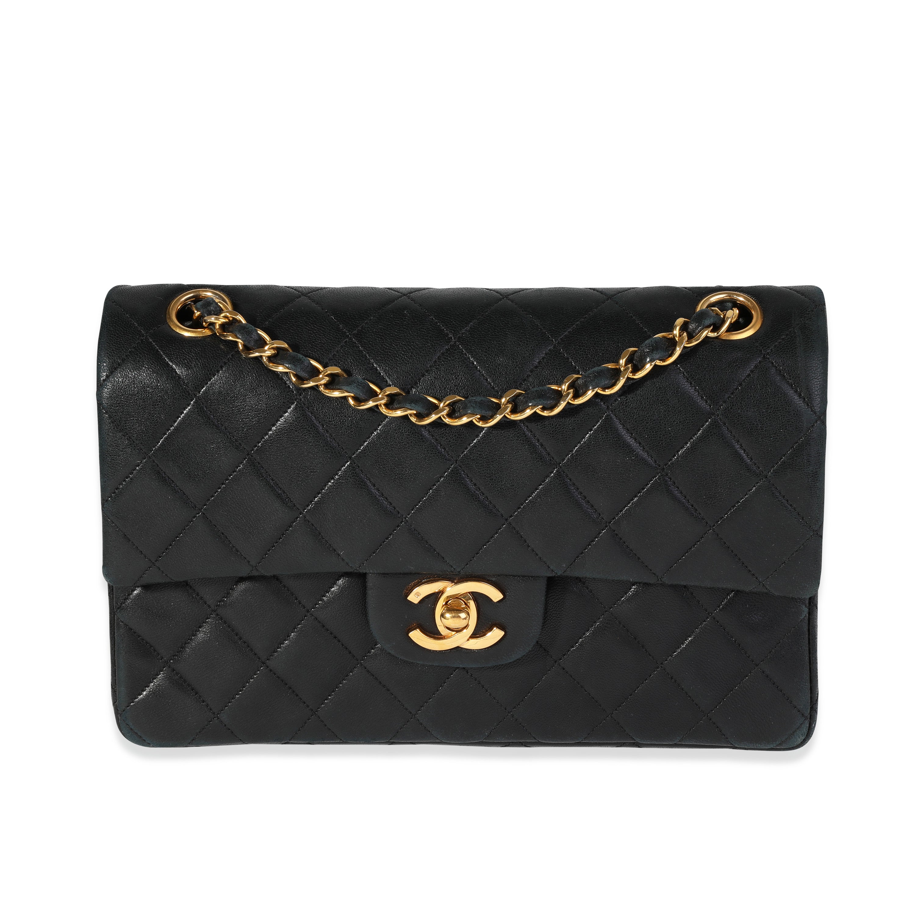 CHANEL Vintage 90s Black Lambskin Leather Classic Flap Quilted Mini Shoulder  Bag