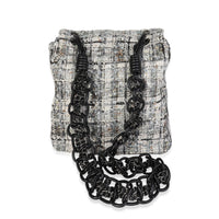 Chanel Metallic Gray Tweed Messenger Bag with Leather Chain Strap