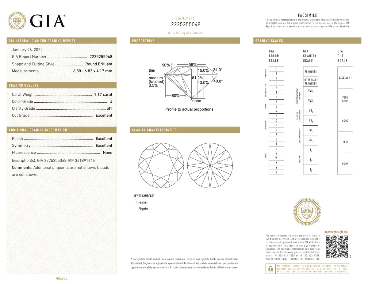 GIA Certified 1.17 Ct Round cut J SI1 Loose Diamond