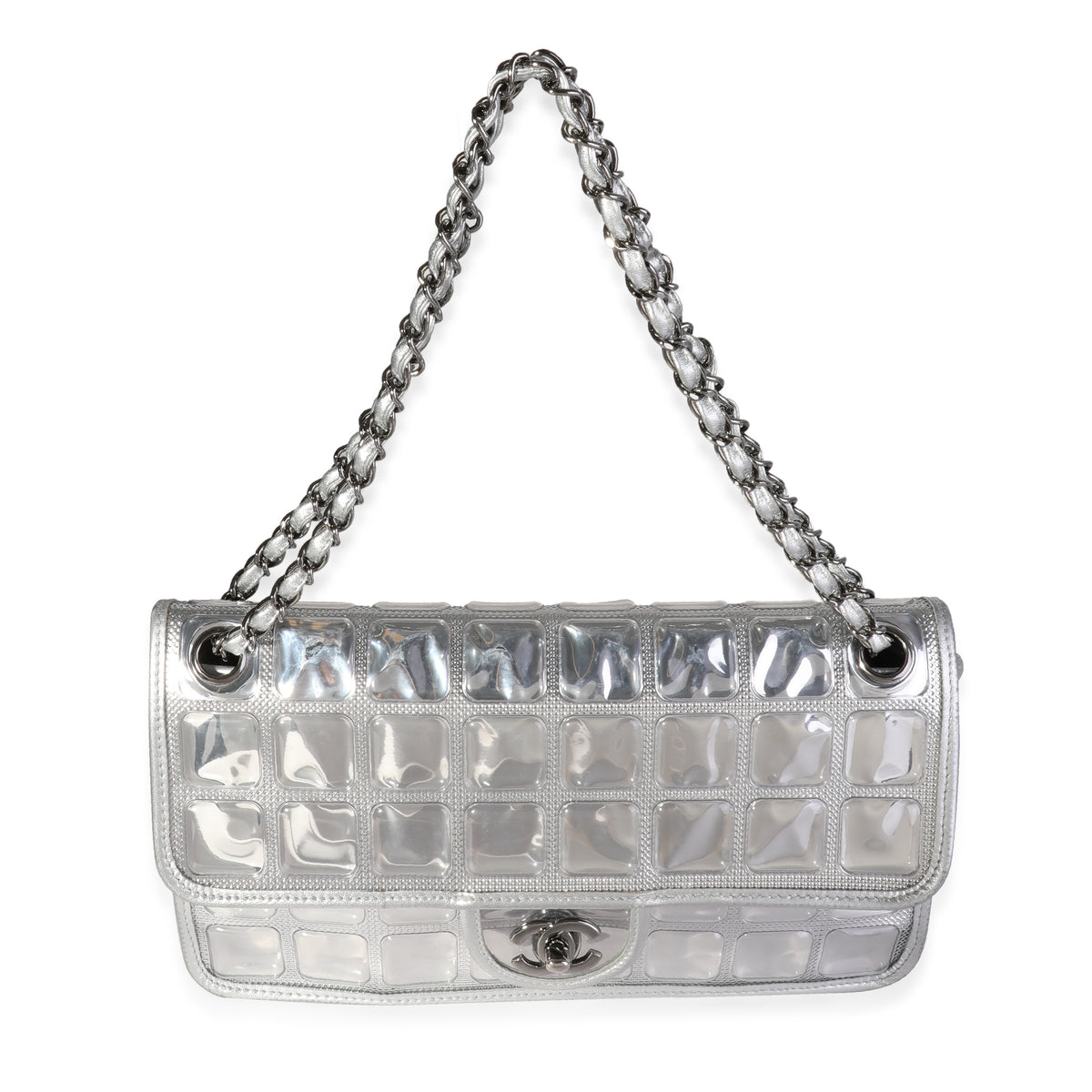 Chanel Bag Quilted Metallic Silver Jumbo Single Flap Large Cc Crystal Bag  B255