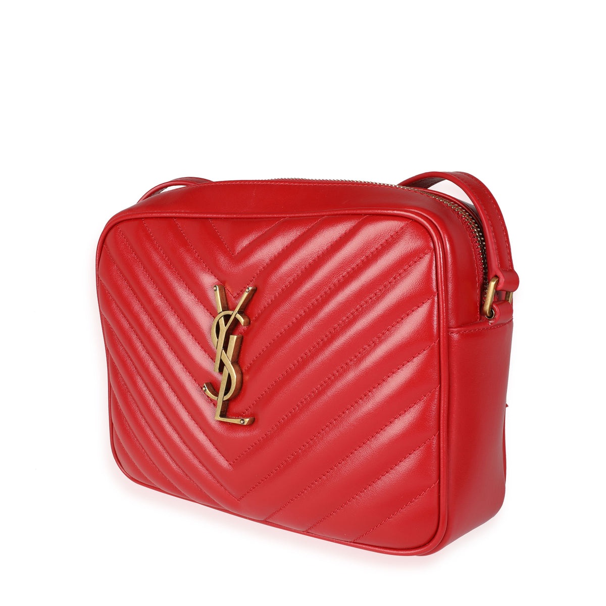 Saint Laurent Red Chevron Calfskin Lou Camera Bag