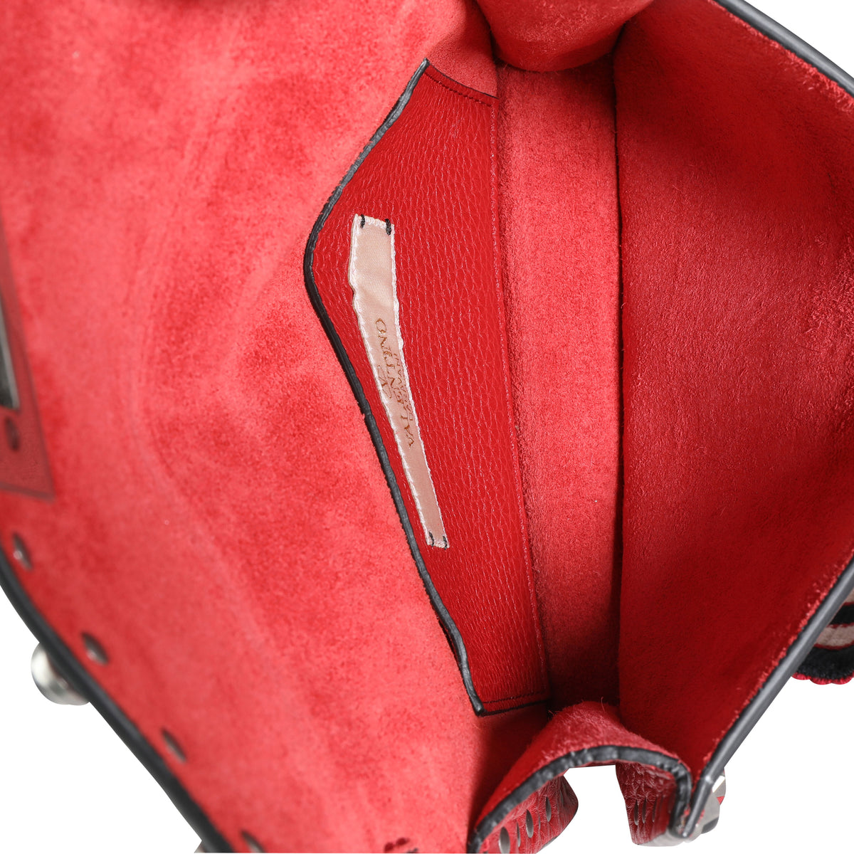Valentino Red Calfskin Small Guitar Strap Rockstud Crossbody Bag