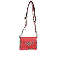 Valentino Red Calfskin Small Guitar Strap Rockstud Crossbody Bag