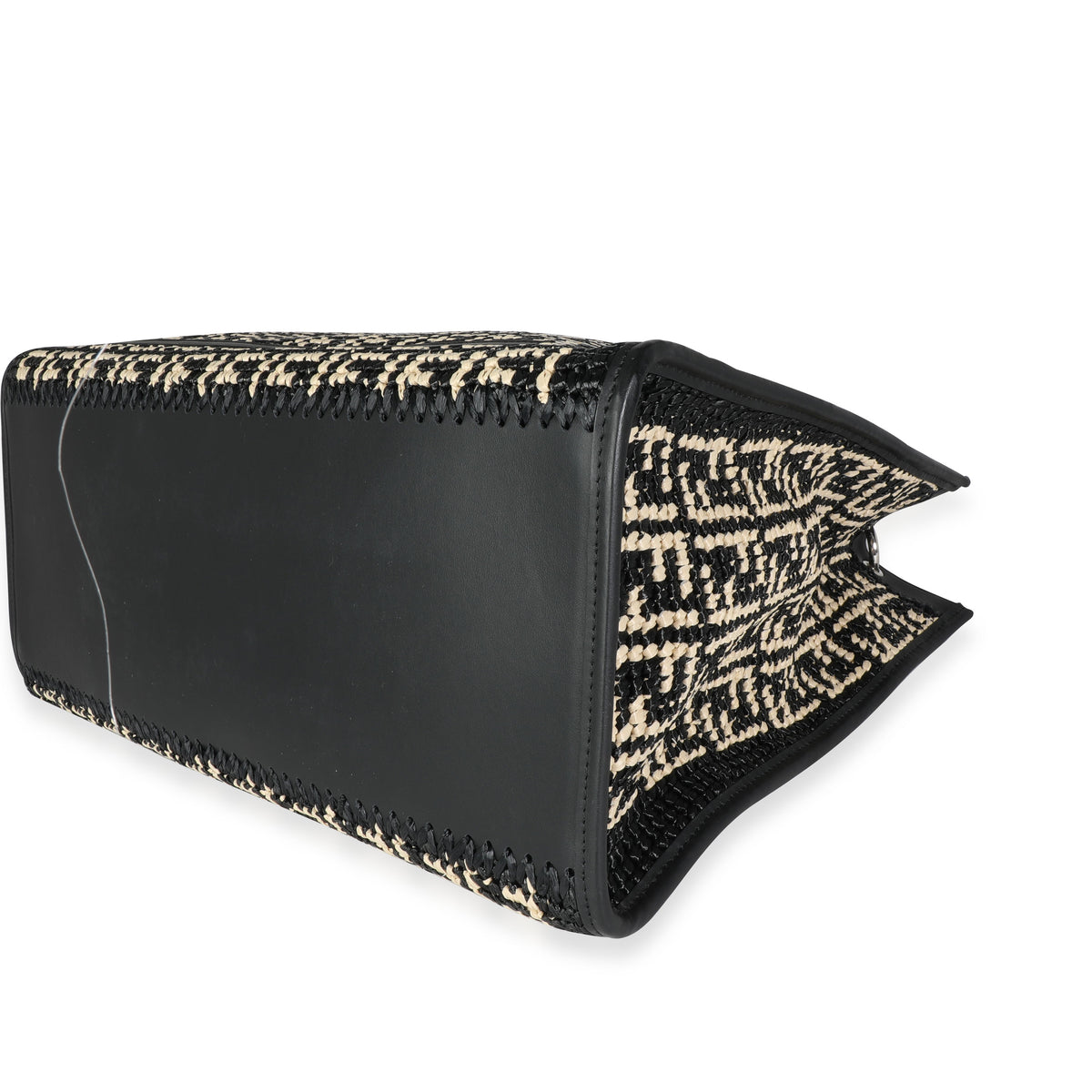 Fendi Black White Raffia Large Runaway Shopper Tote