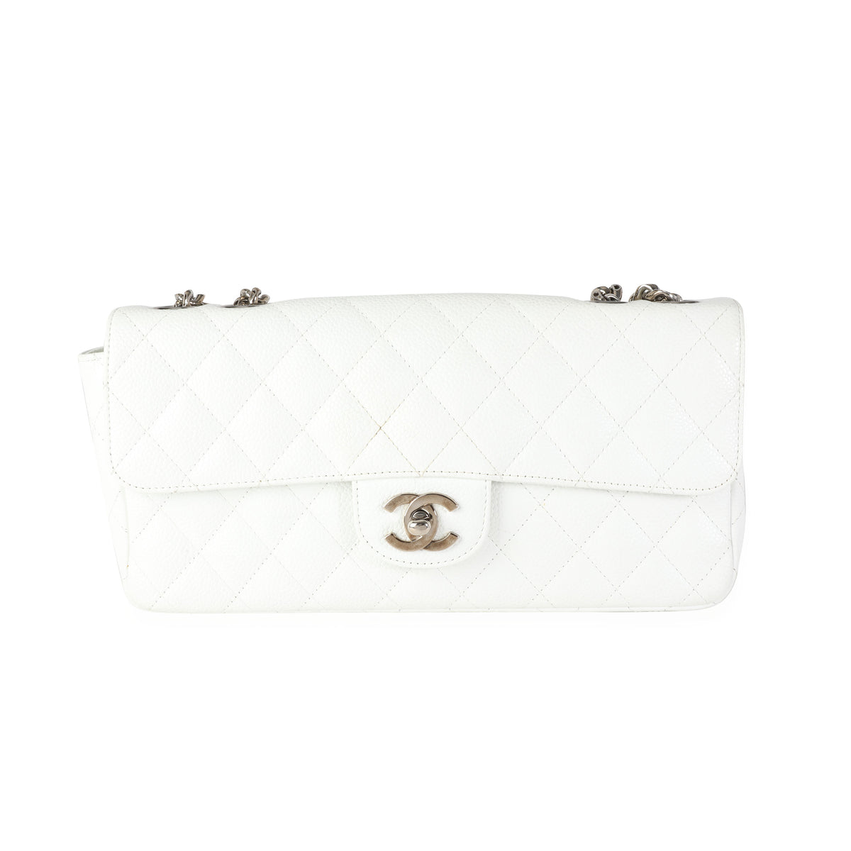 Chanel White Caviar Quilted East West Bijoux Single Flap Bag