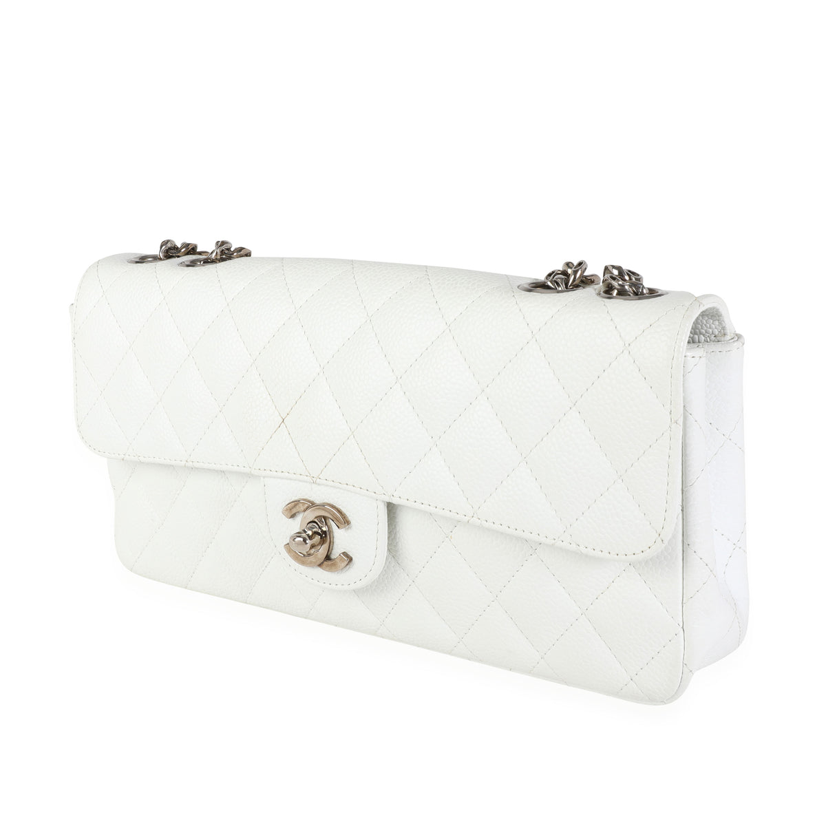 Chanel White Caviar Quilted East West Bijoux Single Flap Bag, myGemma