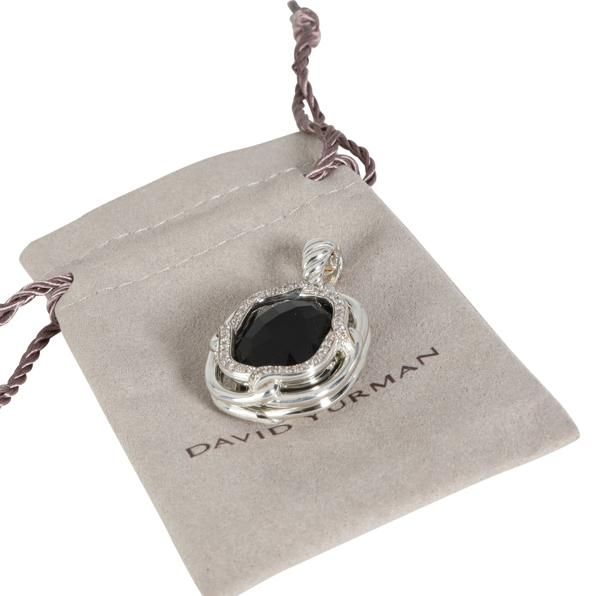 David Yurman Labyrinth Onyx Diamond Enhancer Pendant in Sterling Silver 0.41 CTW