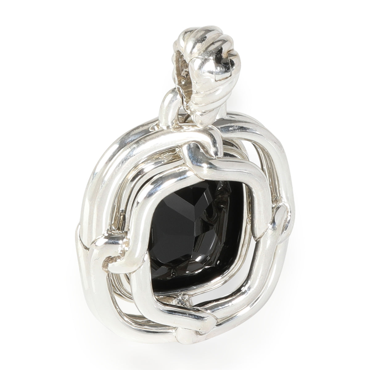 David Yurman Labyrinth Onyx Diamond Enhancer Pendant in Sterling Silver 0.41 CTW