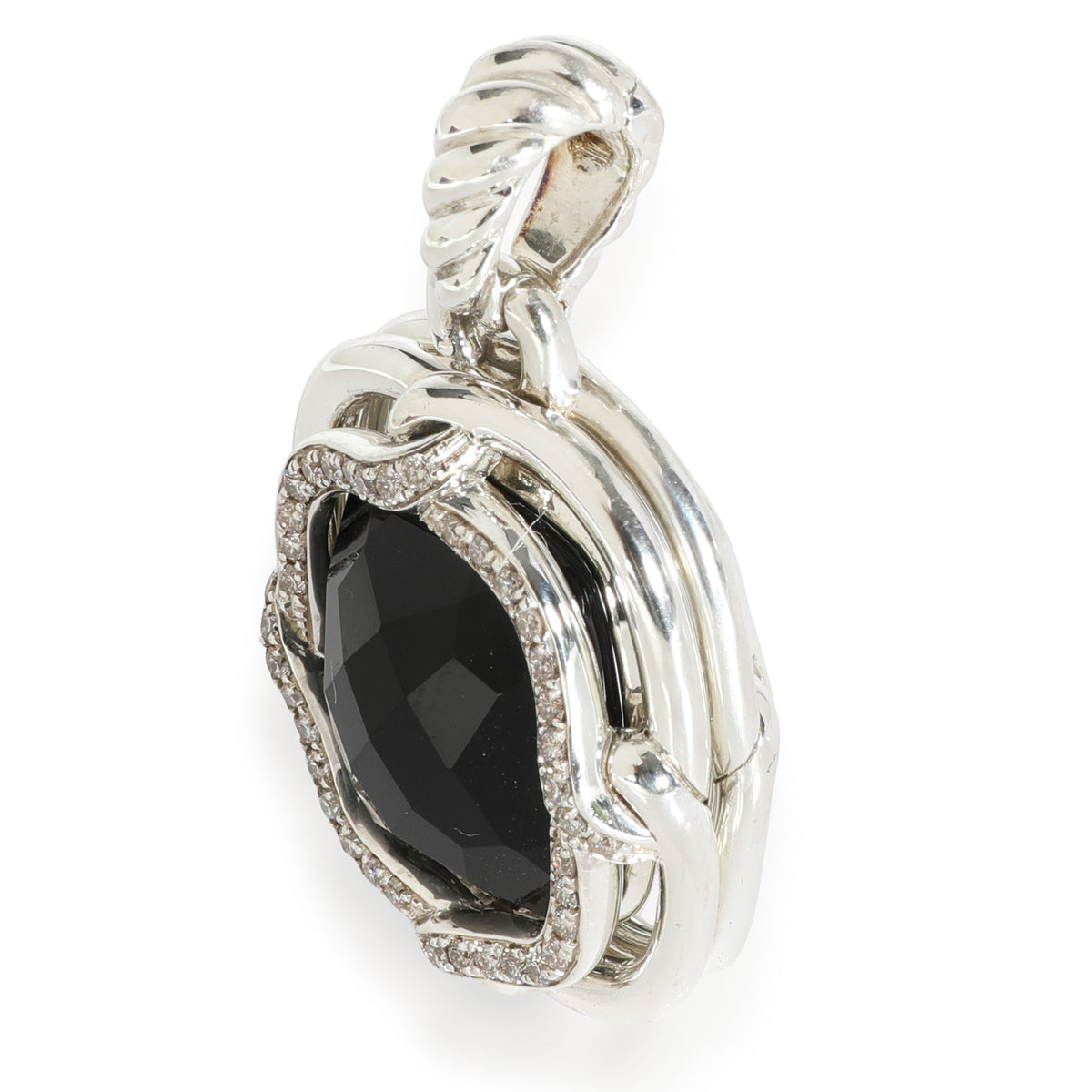 David Yurman Labyrinth Onyx Diamond Enhancer Pendant in Sterling Silver 0.41 CTW