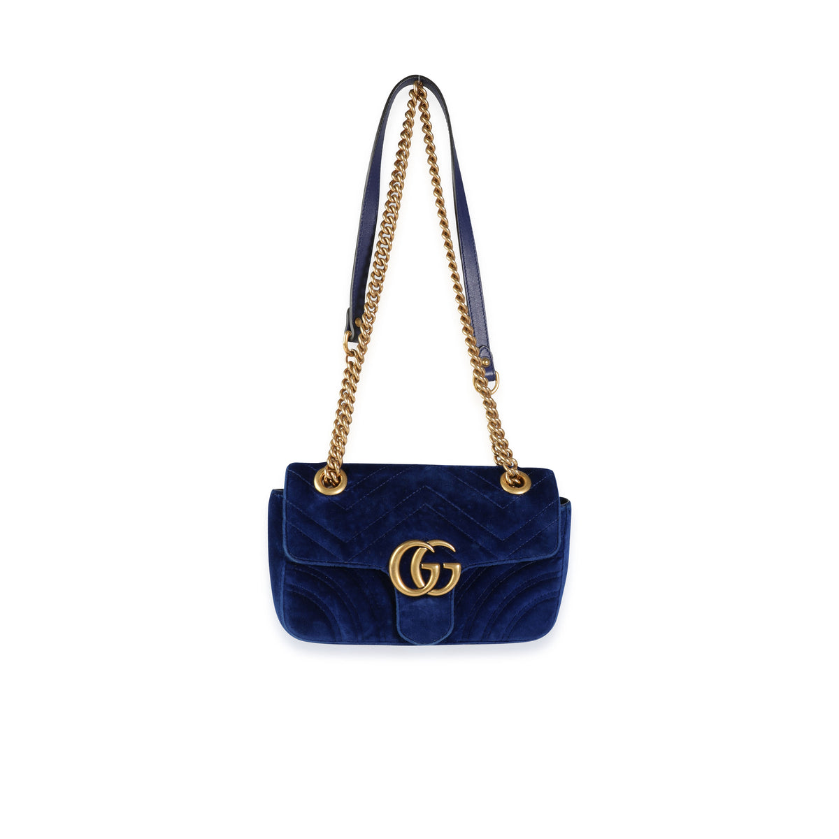 Gucci Royal Blue Matelassé Velvet GG Marmont Mini Shoulder Bag