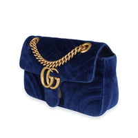 Gucci Royal Blue Matelassé Velvet GG Marmont Mini Shoulder Bag
