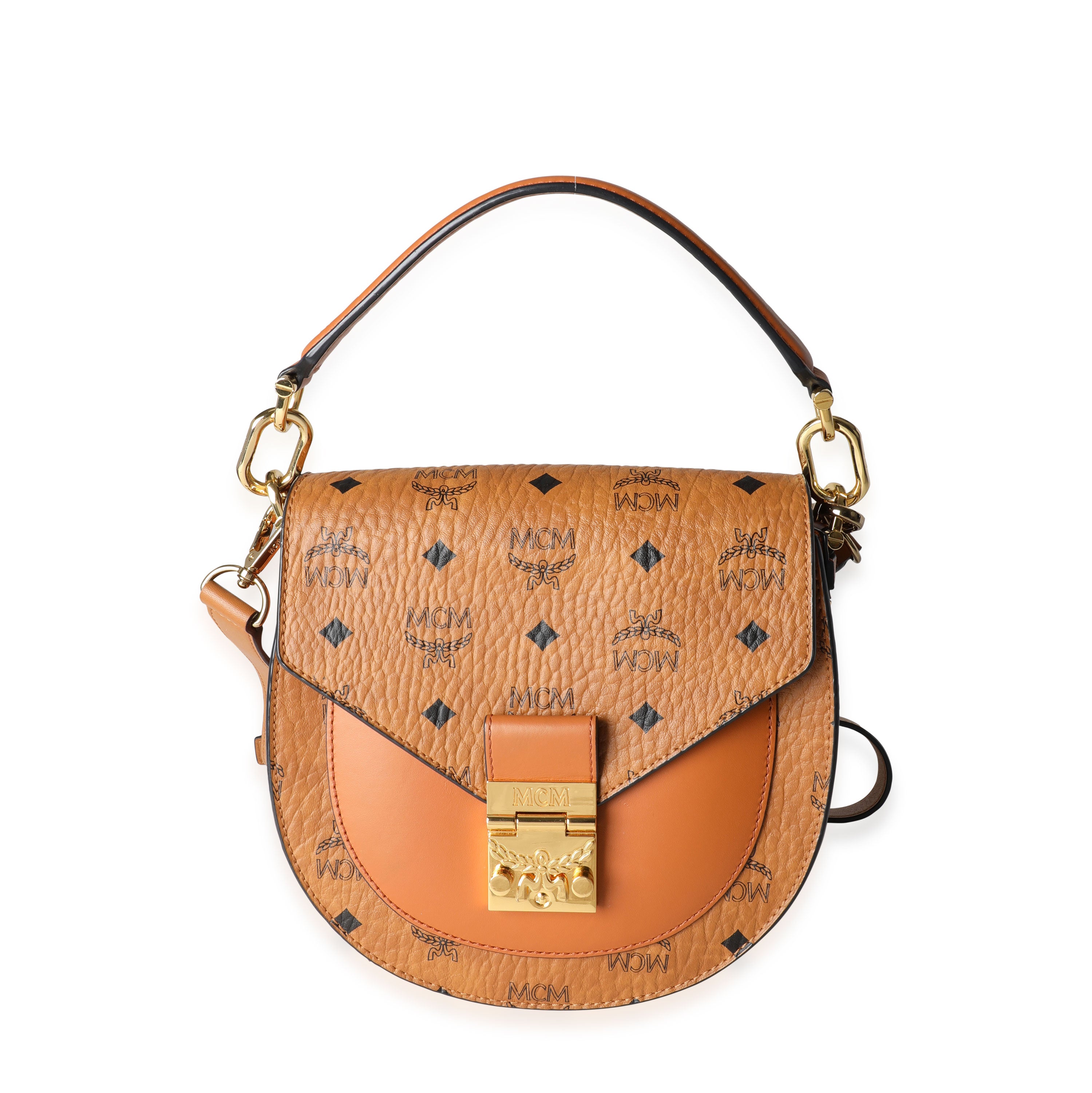 MCM Cognac Coated Canvas and Leather Visetos Patricia Bag